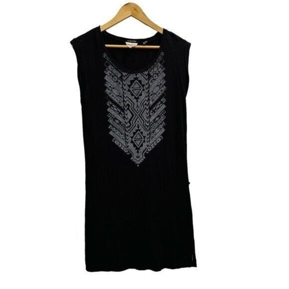 Maison Scotch Tee Dress - Black Aztec Print - Cap Sleeves Size 6 - Picture 1 of 11